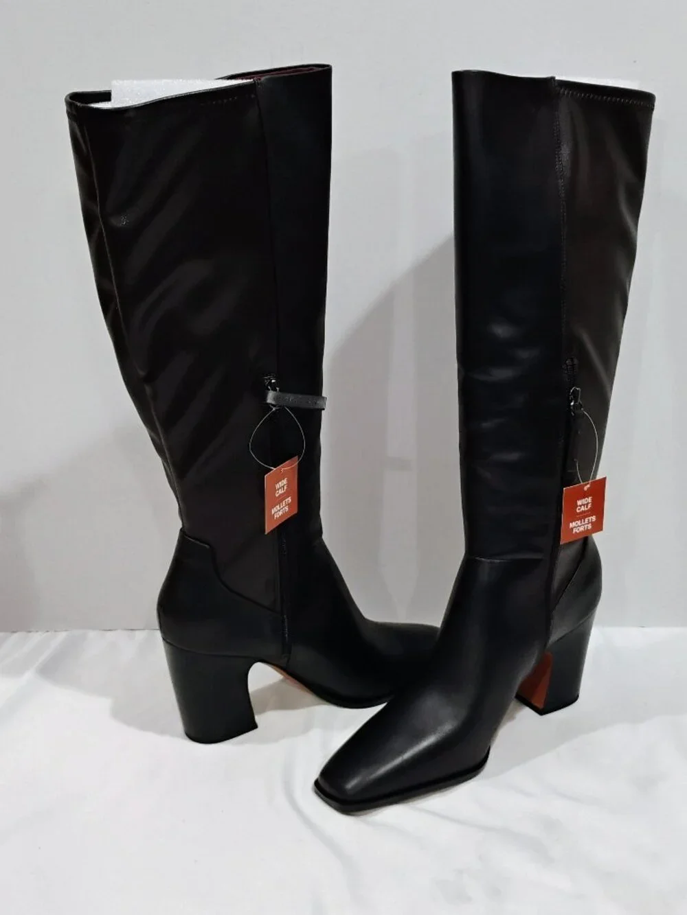 Franco Sarto Womens Jonie Square Toe Zip Tall Brown Leather Boots 10 M Wide Calf